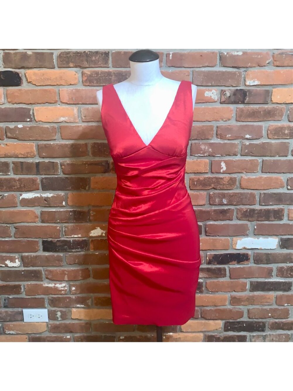Cache Red Bodycon Sleeveless Ruched Mini Dress Size 2